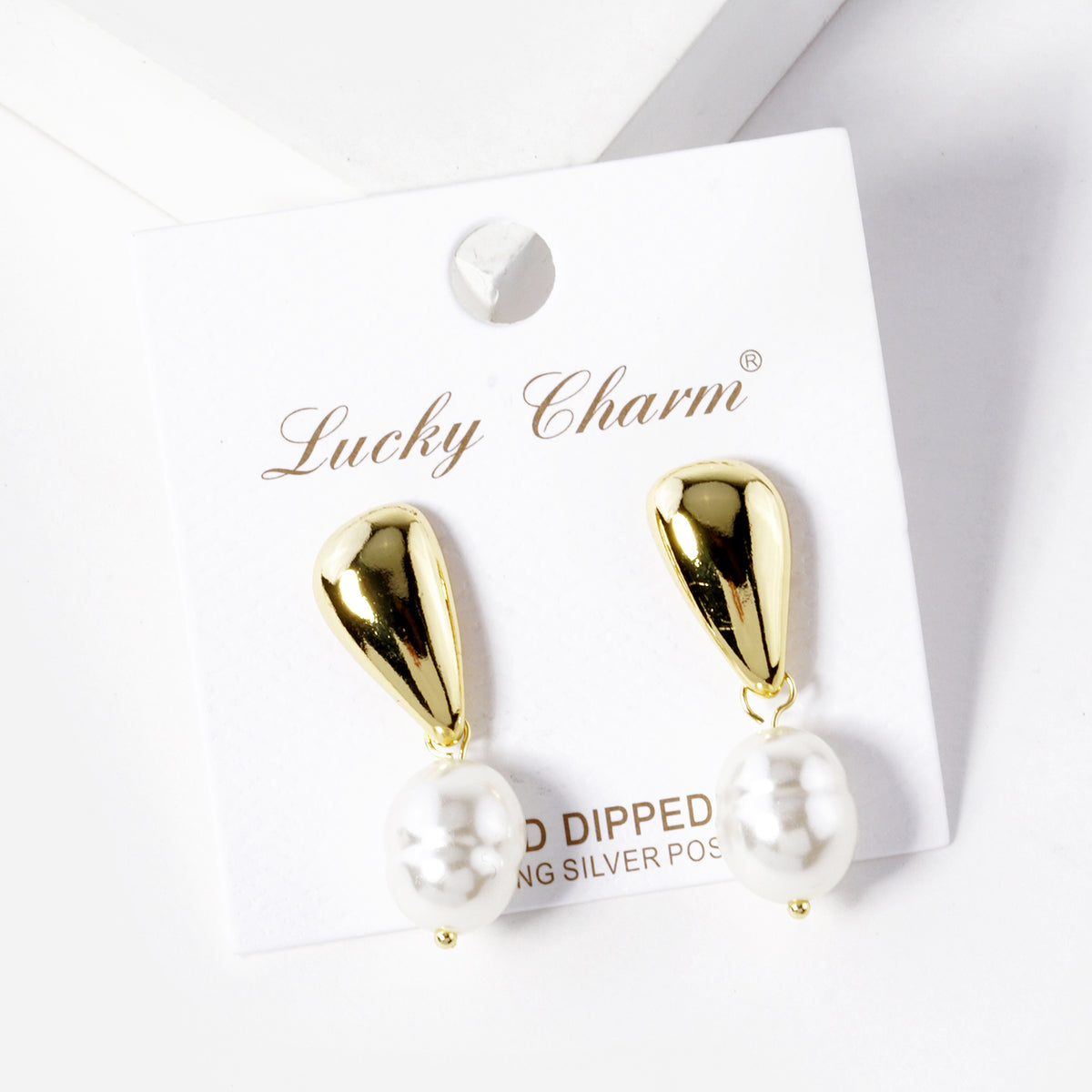 Tapered Drop Earrings with White Accent | BE336 — BE336-GCM.JPG