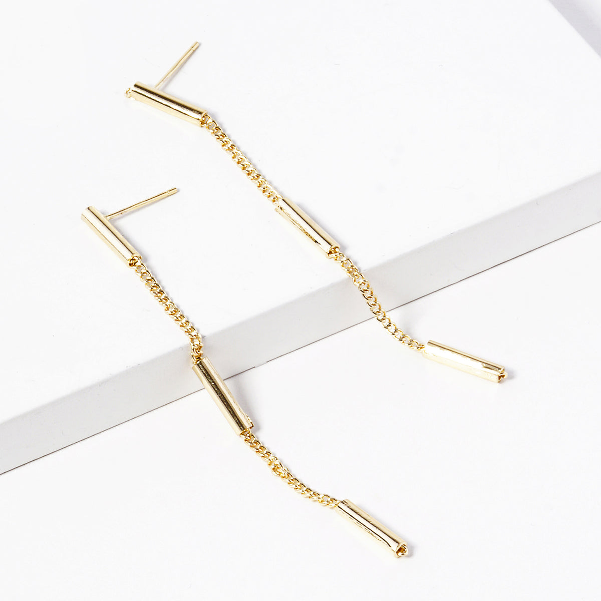 BE349 Long Bar Chain Drop Earrings - BE349G.jpg