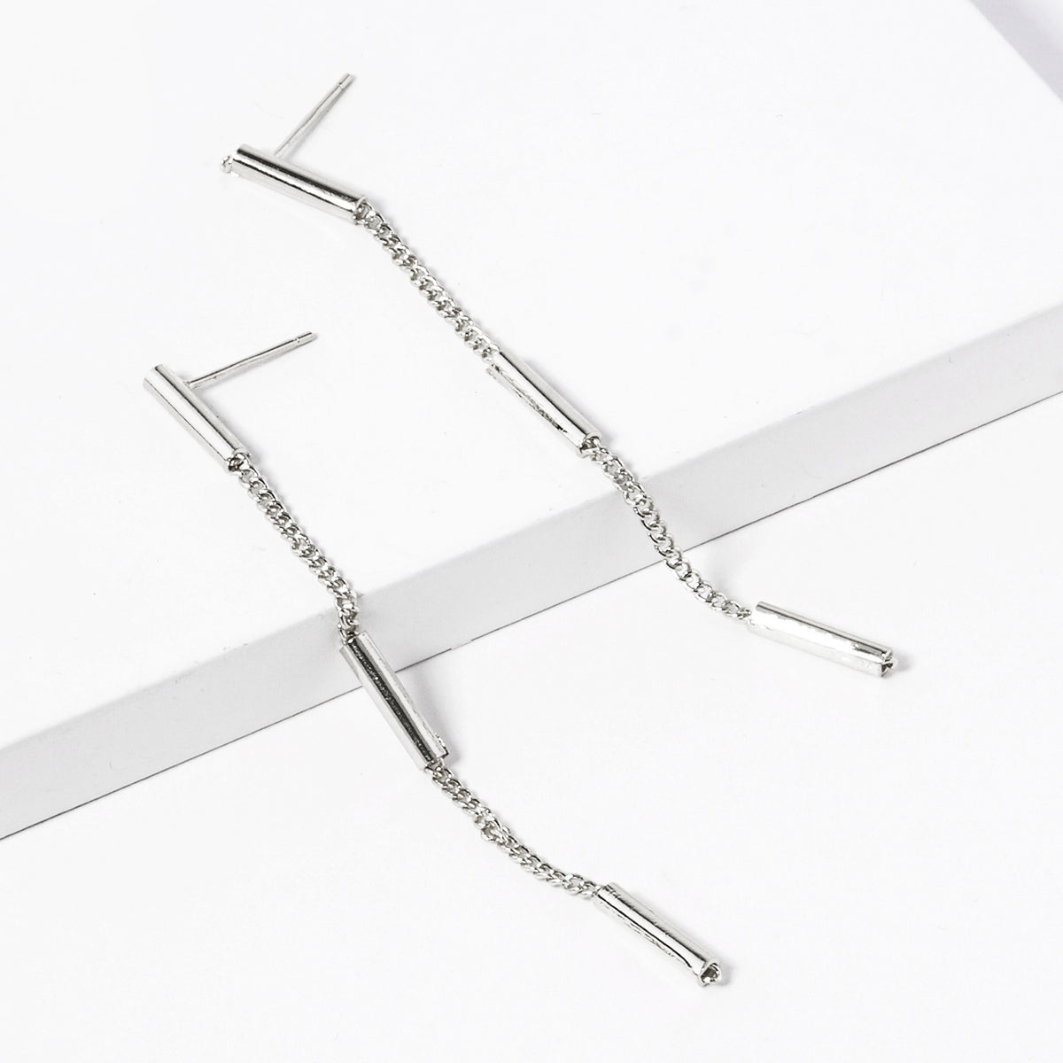 BE349 Long Bar Chain Drop Earrings - BE349R.JPG