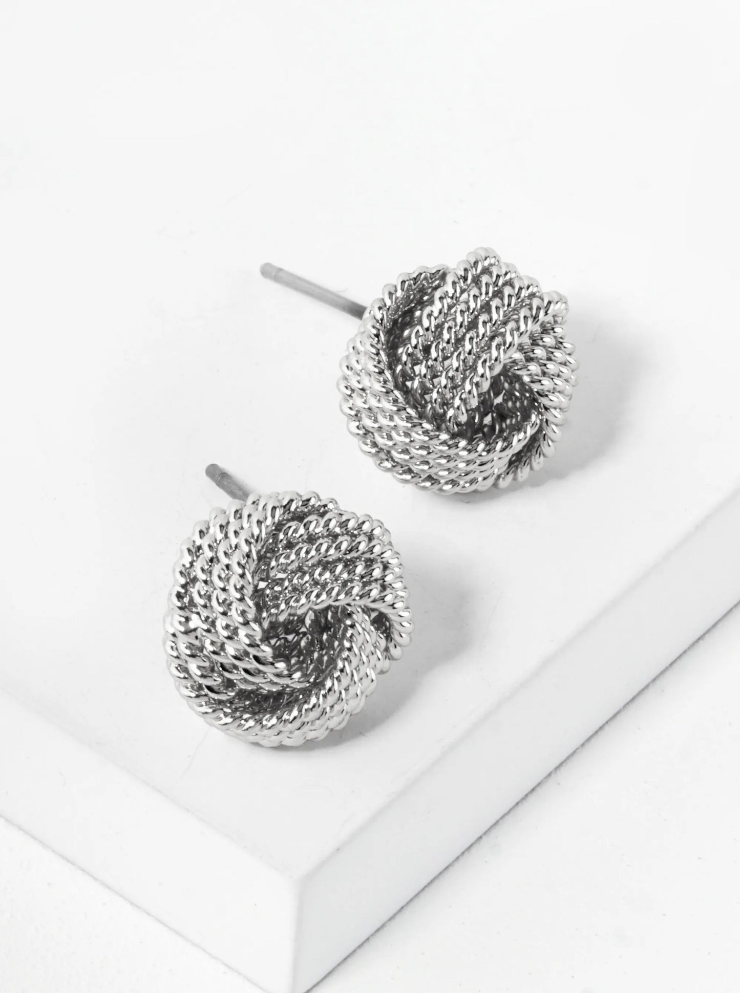 Ball Textured Metal 12mm Love Knot Stud Earrings