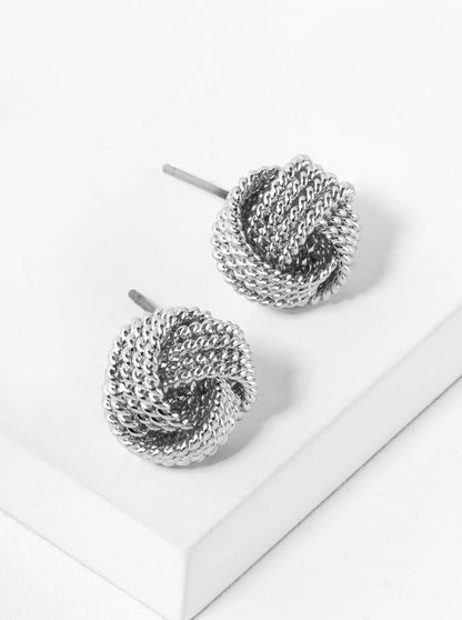 Ball Textured Metal 12mm Love Knot Stud Earrings