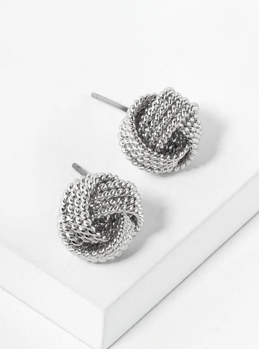 Ball Textured Metal 12mm Love Knot Stud Earrings