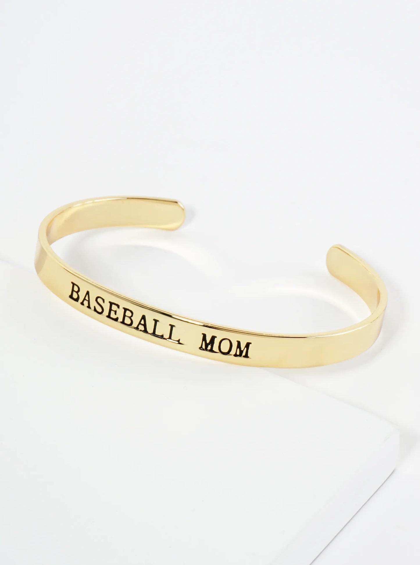 Baseball Mom Engraved 18K Gold Dipped Open Cuff Bangle Bracelet