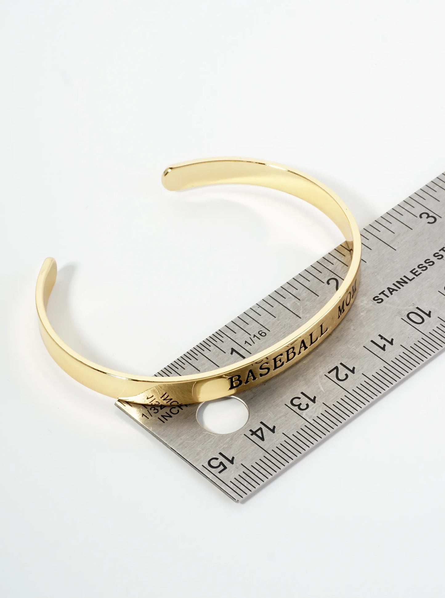 Baseball Mom Engraved 18K Gold Dipped Open Cuff Bangle Bracelet