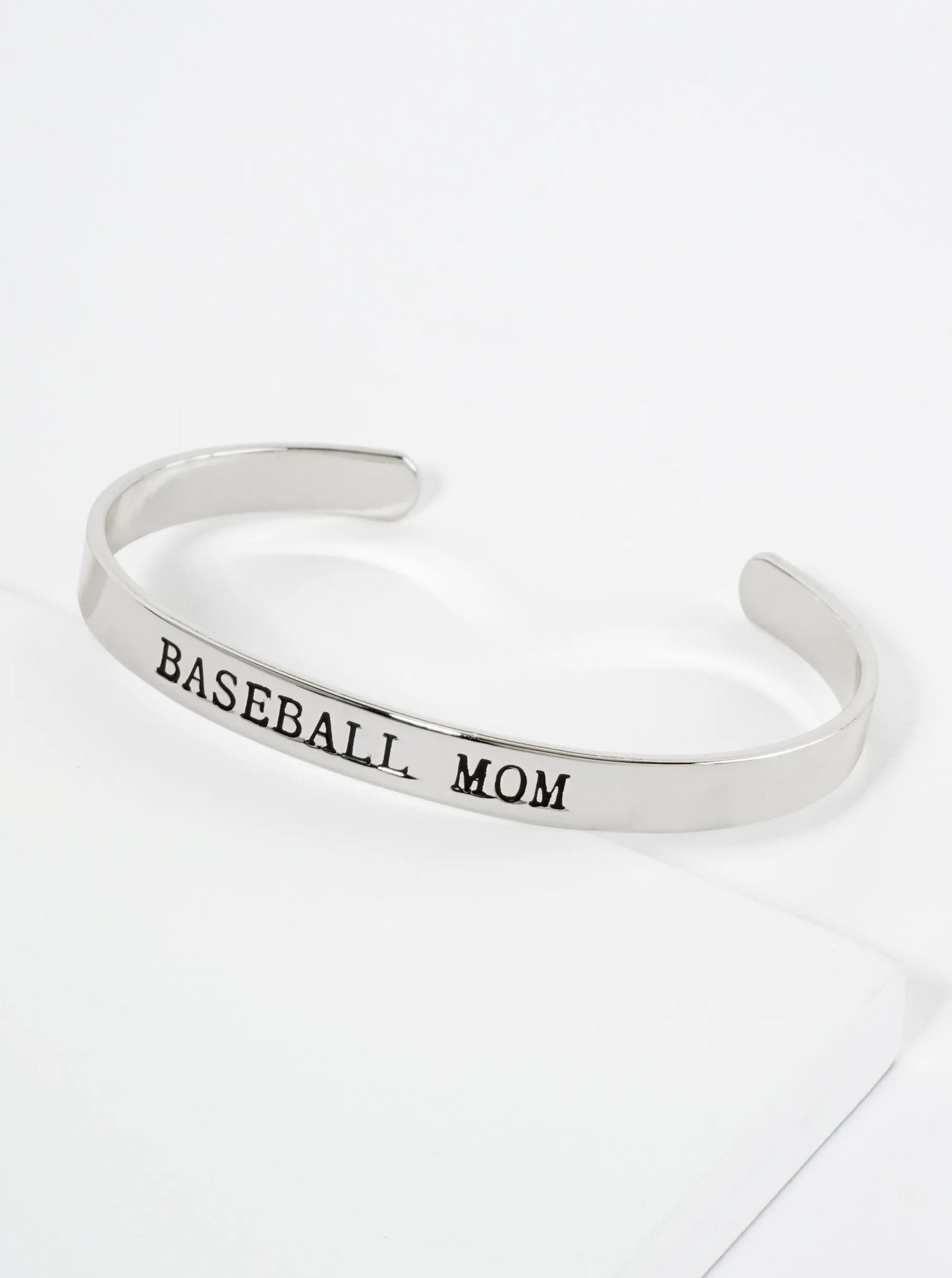 Baseball Mom Engraved 18K Gold Dipped Open Cuff Bangle Bracelet