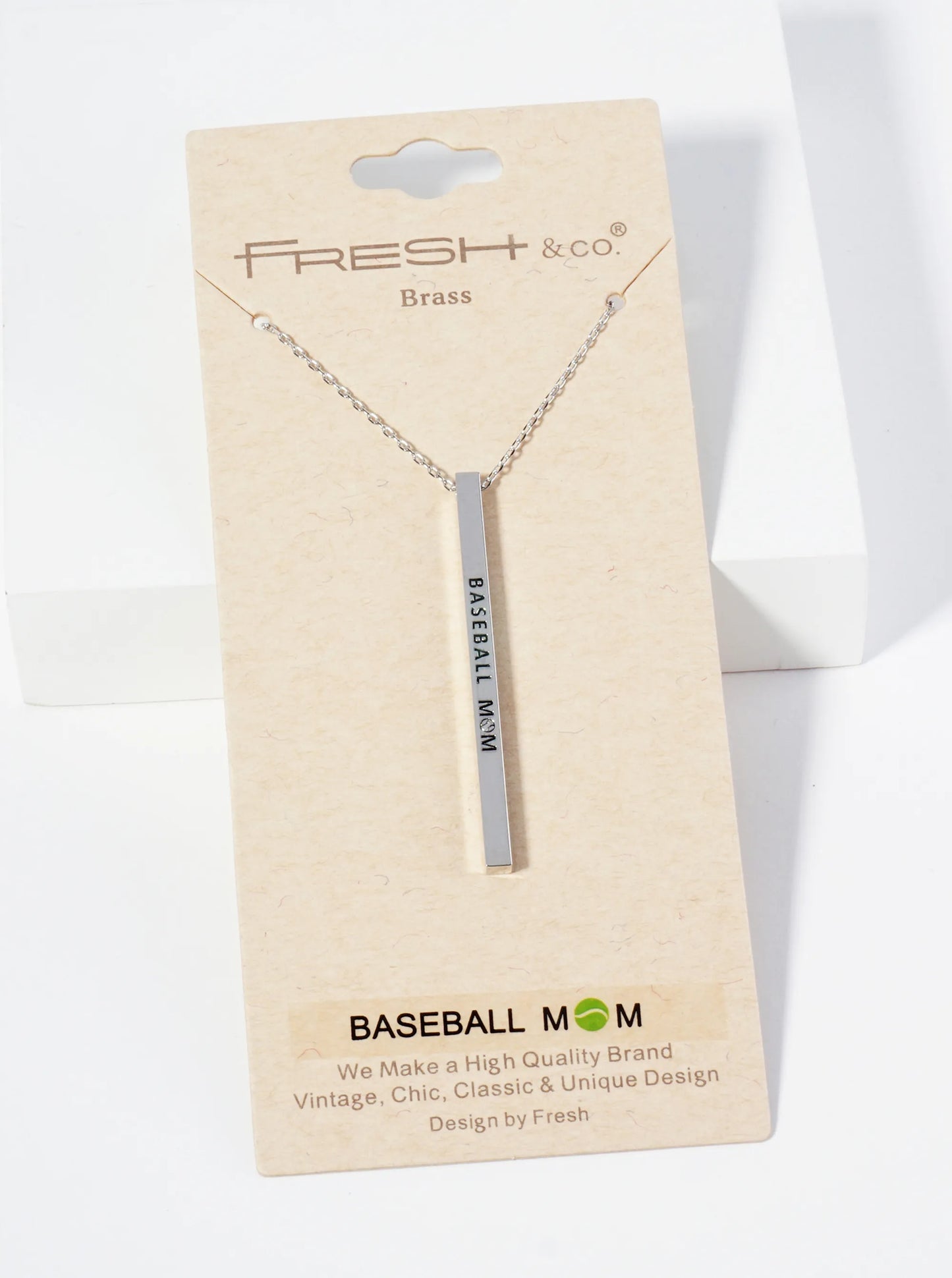Baseball Mom Engraved Vertical Bar Pendant Inspirational Necklace