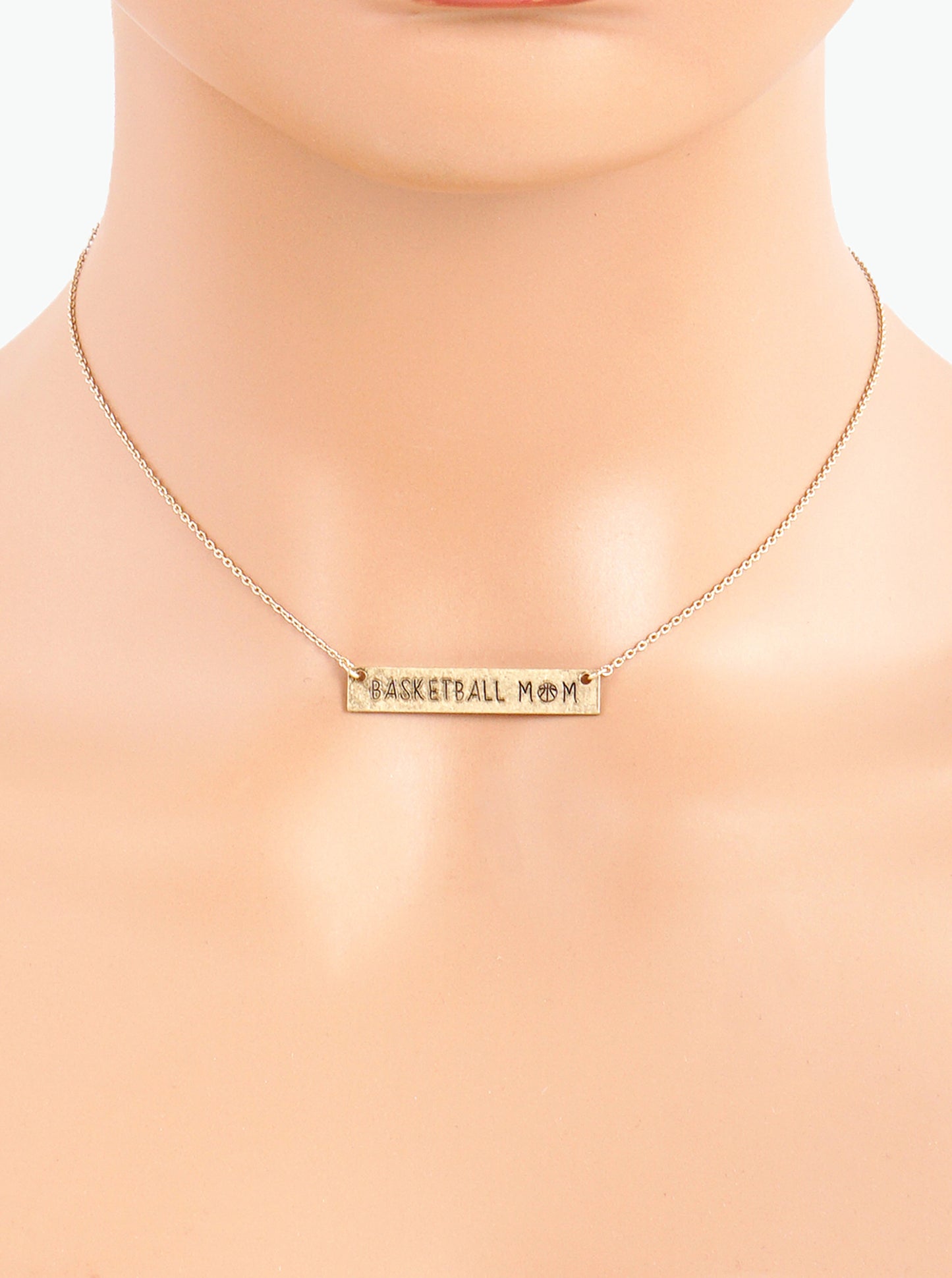 Basketball  Mom Engraved Horizontal Bar Pendant Necklace