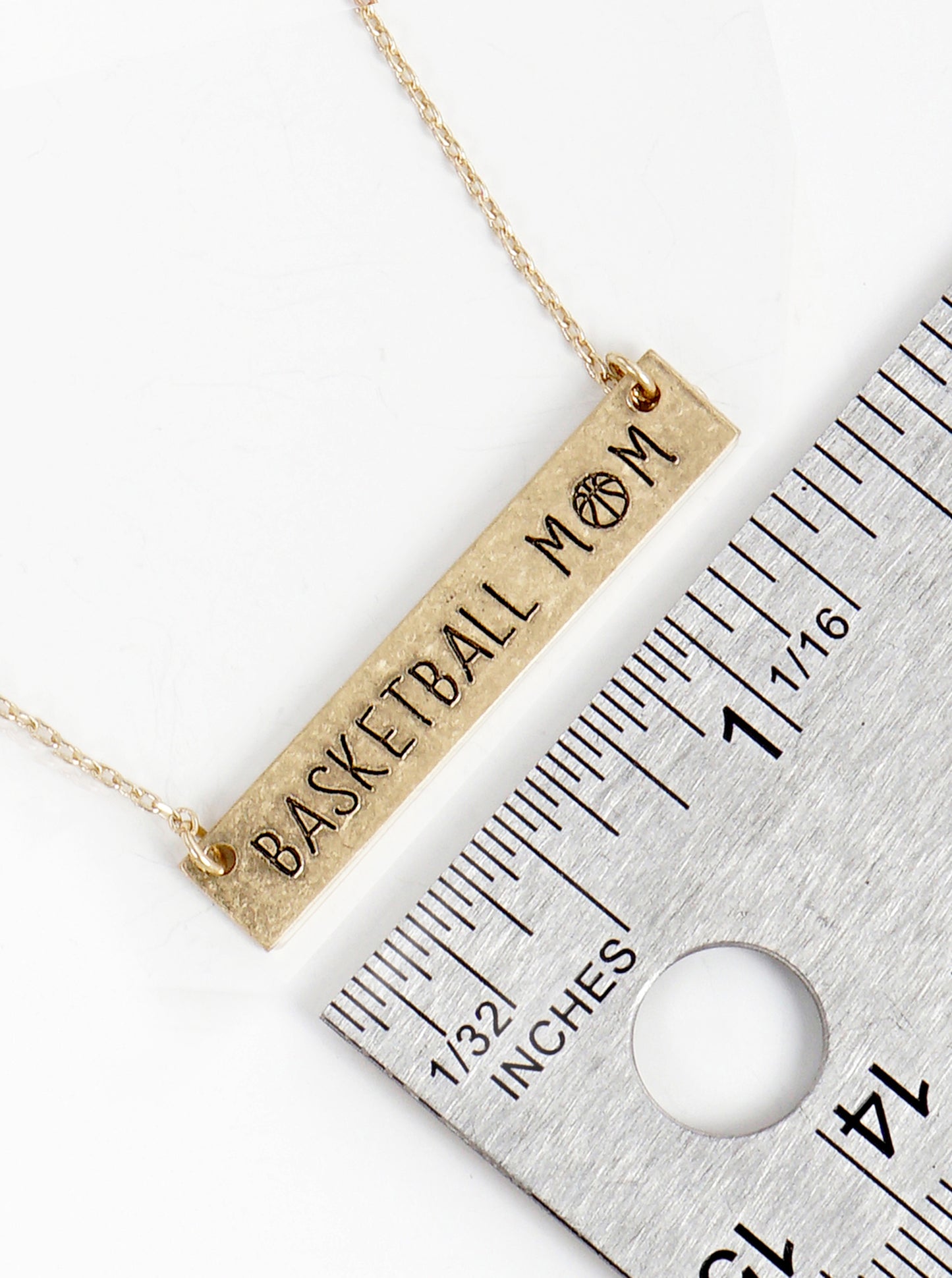 Basketball  Mom Engraved Horizontal Bar Pendant Necklace