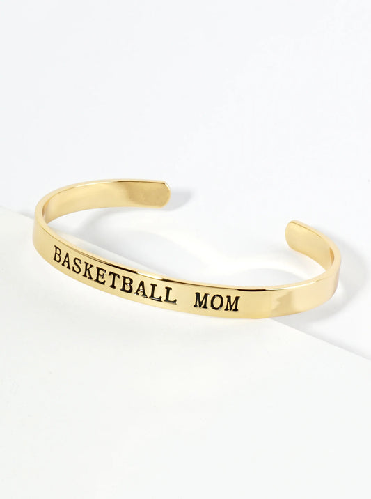 Basketball Mom Engraved 18K Gold Dipped Open Cuff Bangle Bracelet