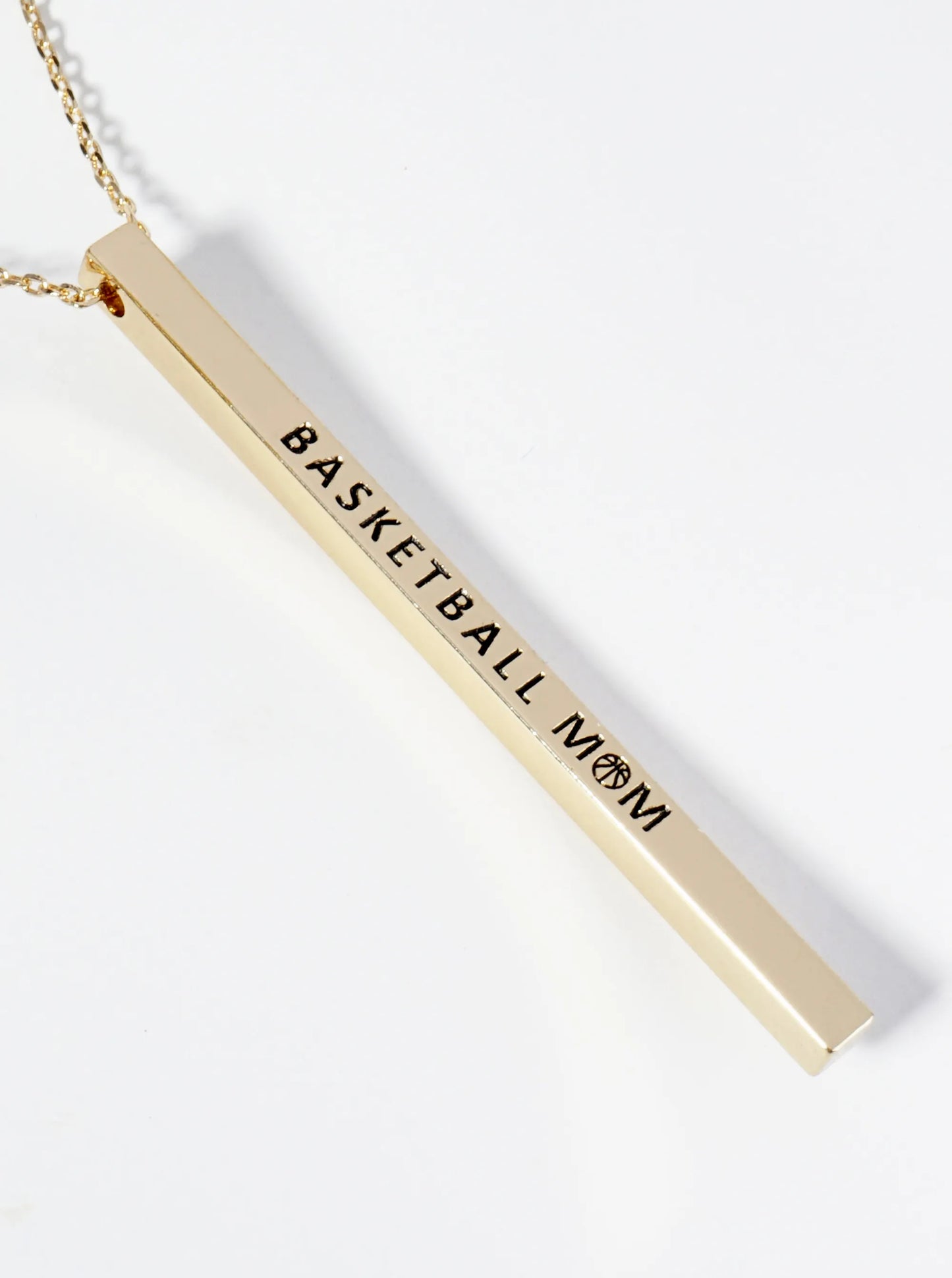Basketball Mom Engraved Vertical Bar Pendant Inspirational Necklace