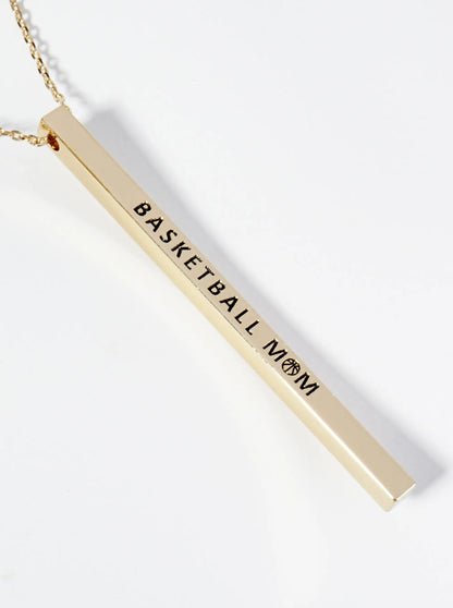 Basketball Mom Engraved Vertical Bar Pendant Inspirational Necklace
