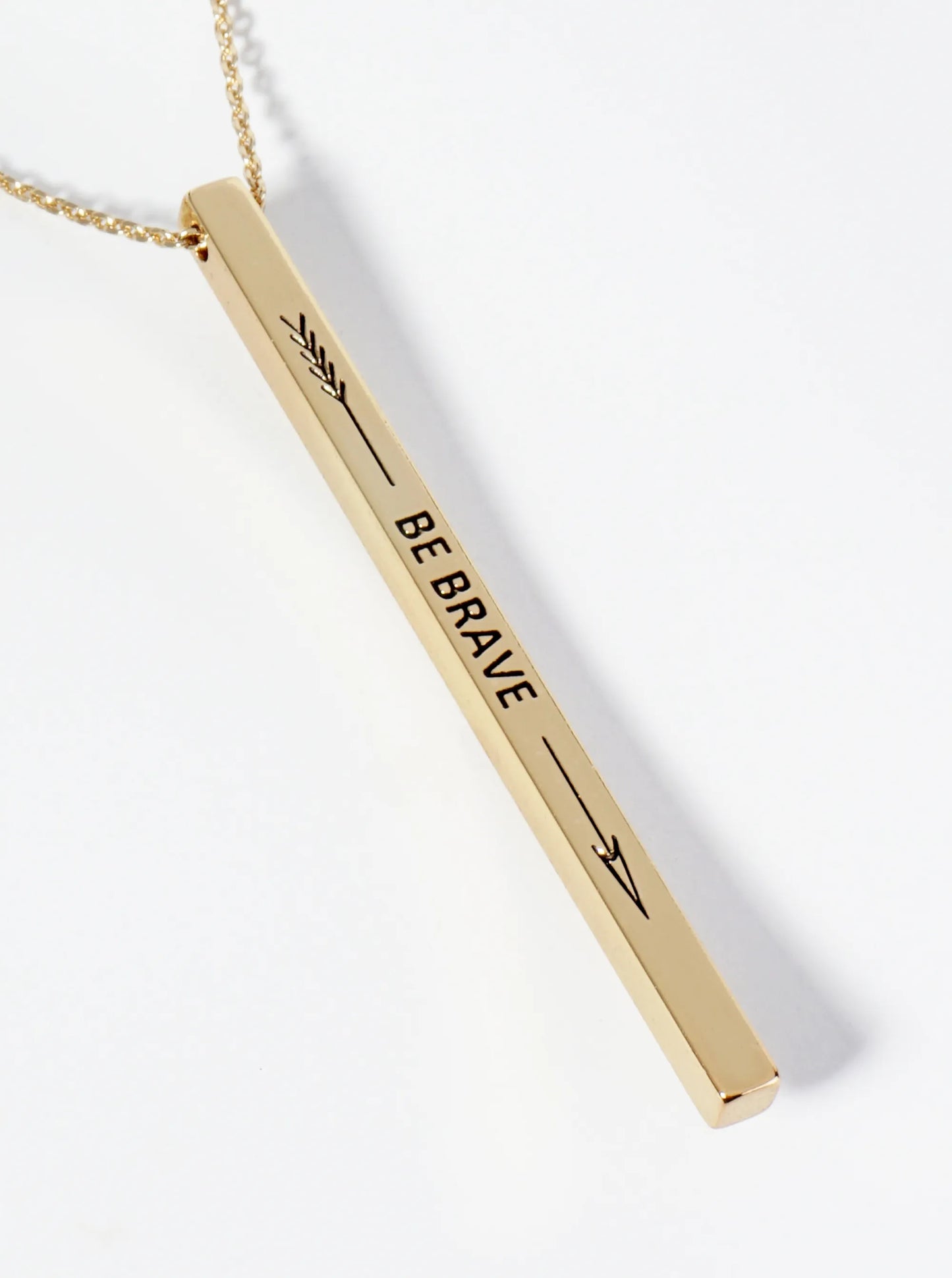Be Brave Arrow Engraved Vertical Bar Pendant Inspirational Necklace