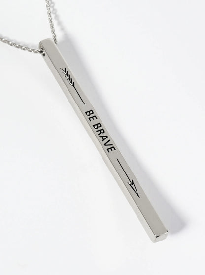 Be Brave Arrow Engraved Vertical Bar Pendant Inspirational Necklace