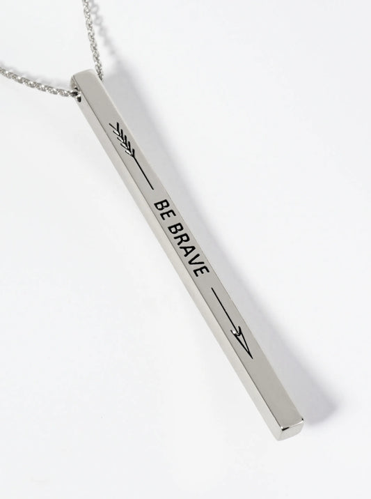 Be Brave Arrow Engraved Vertical Bar Pendant Inspirational Necklace