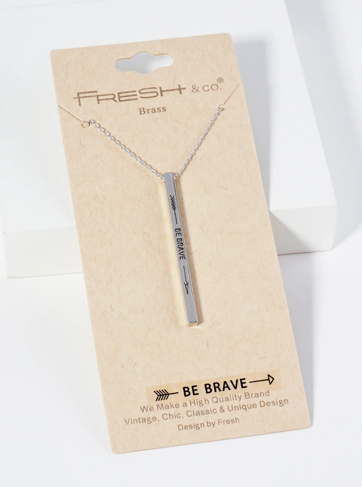 Be Brave Arrow Engraved Vertical Bar Pendant Inspirational Necklace
