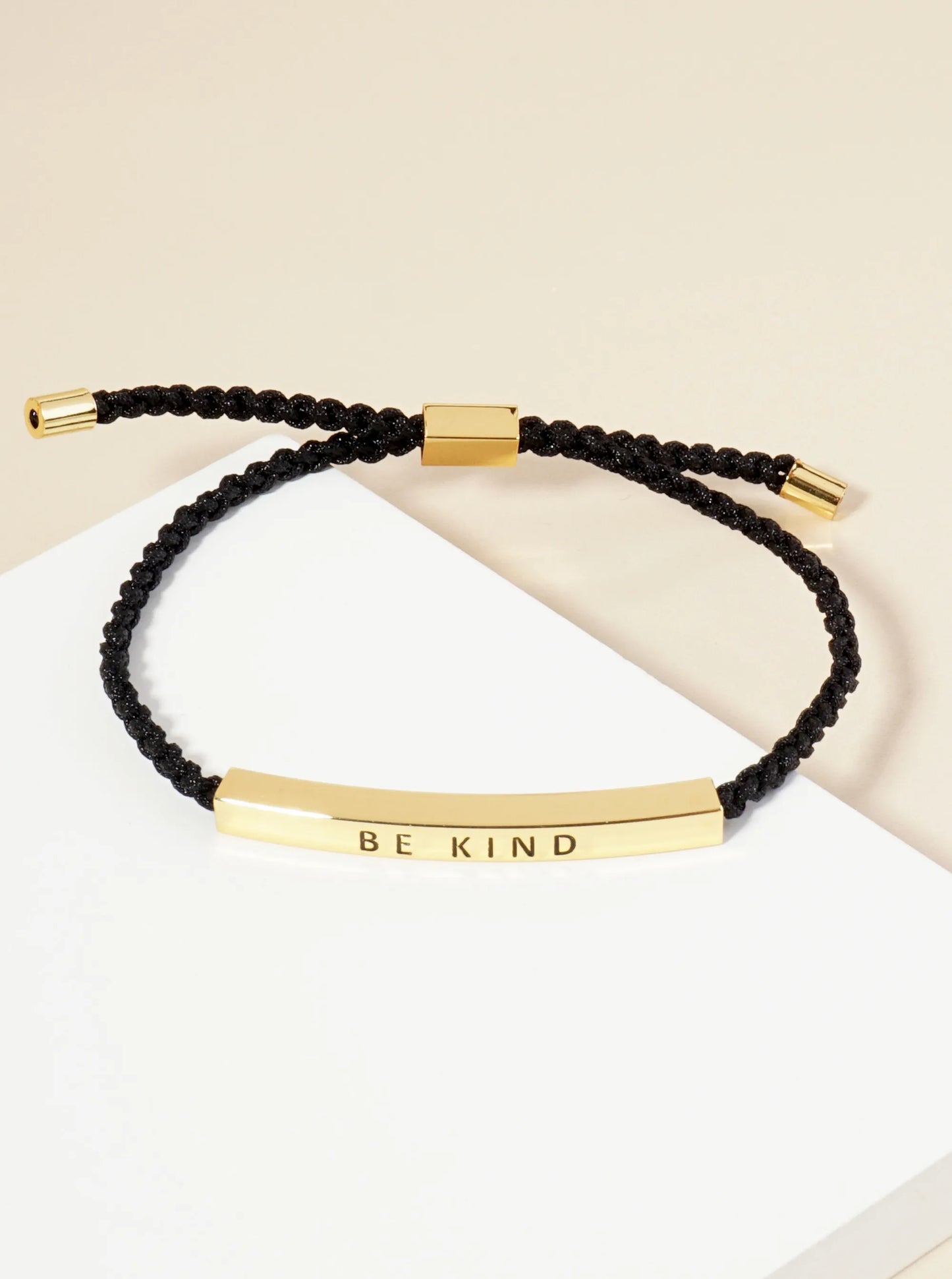 Be Kind Engraved 18K Gold Dipped Curved Brass Tube Bar Adjustable Pull Tie Bracelet
