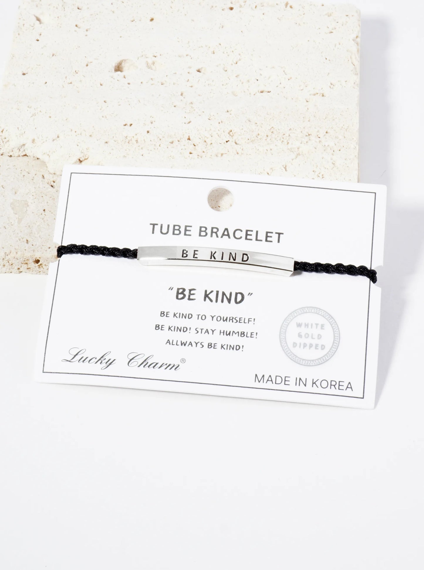 Be Kind Engraved 18K Gold Dipped Curved Brass Tube Bar Adjustable Pull Tie Bracelet