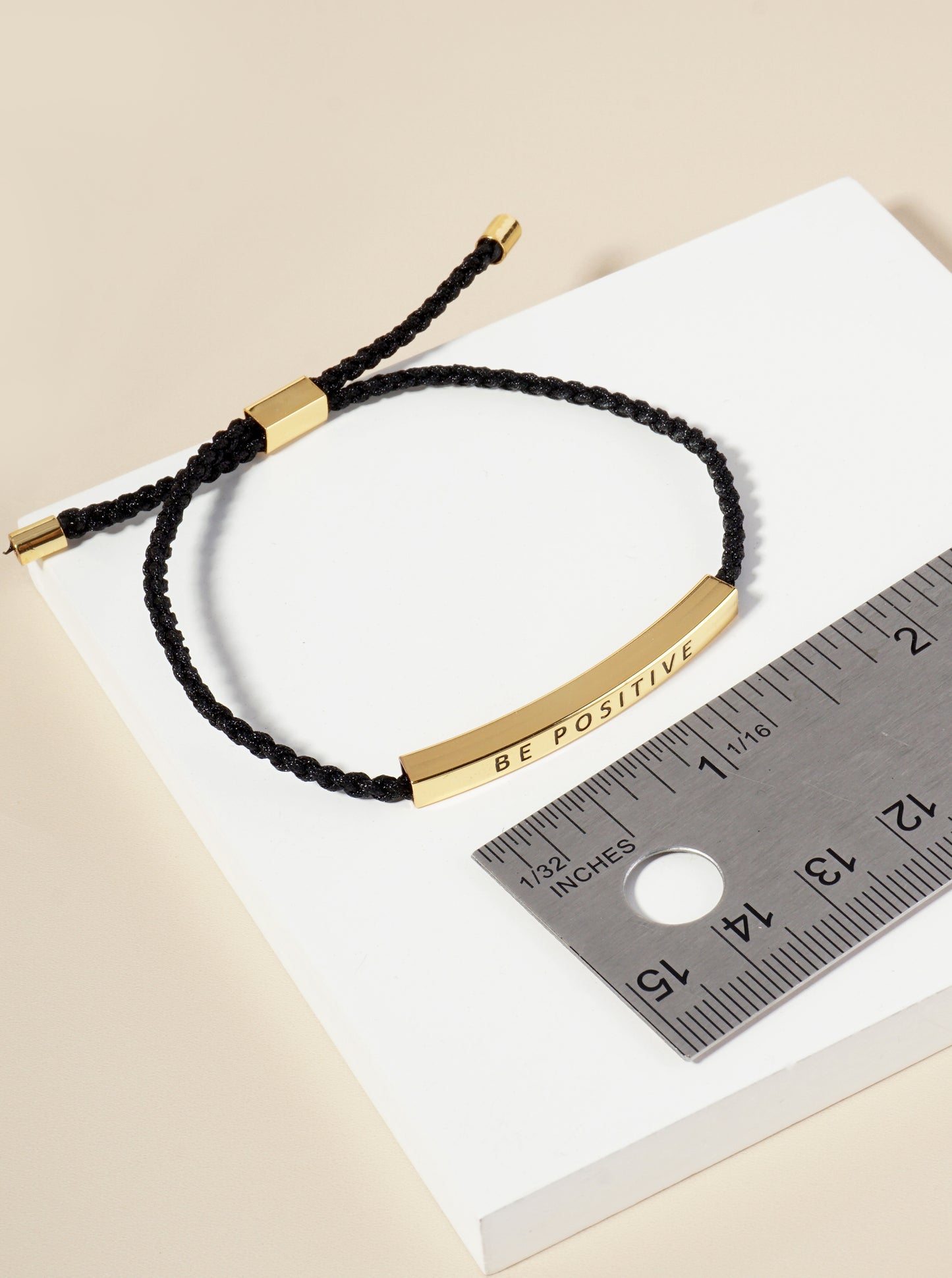 Be Positive Engraved 18K Gold Dipped Curved Brass Tube Bar Adjustable Pull Tie Bracelet