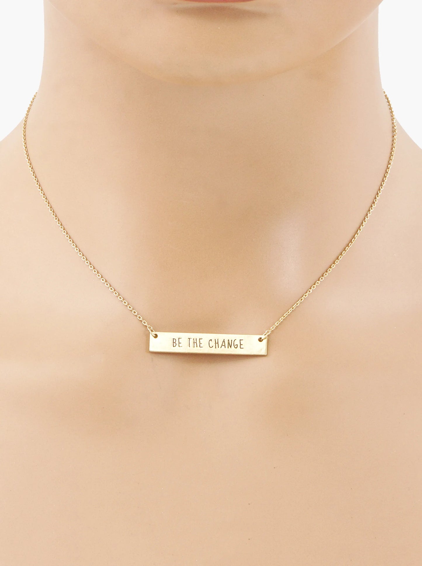 Be The Change Engraved Horizontal Bar Pendant Necklace