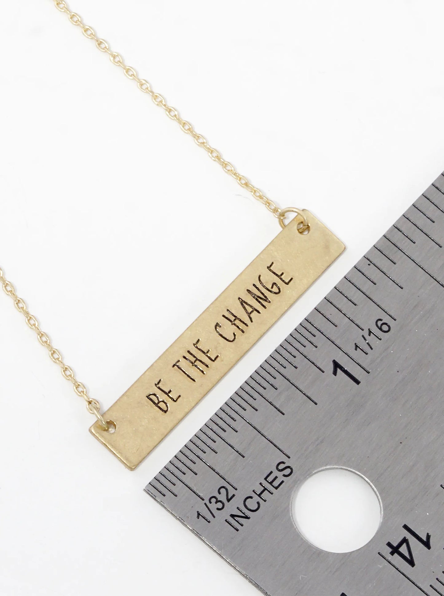 Be The Change Engraved Horizontal Bar Pendant Necklace