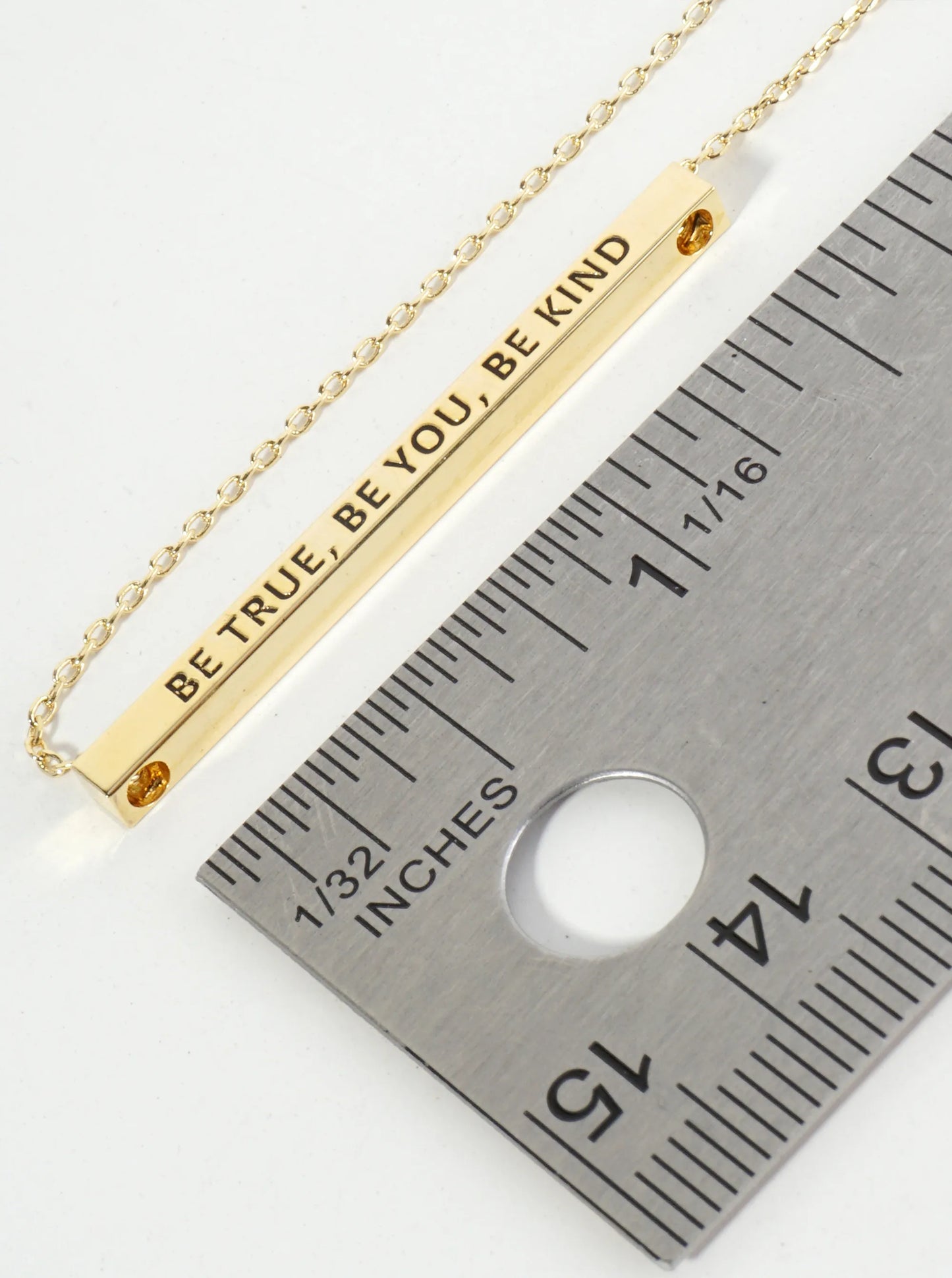 Be True Be You Be Kind Engraved 18K Gold Dipped Horizontal Brass Bar Pendant Inspirational Necklace