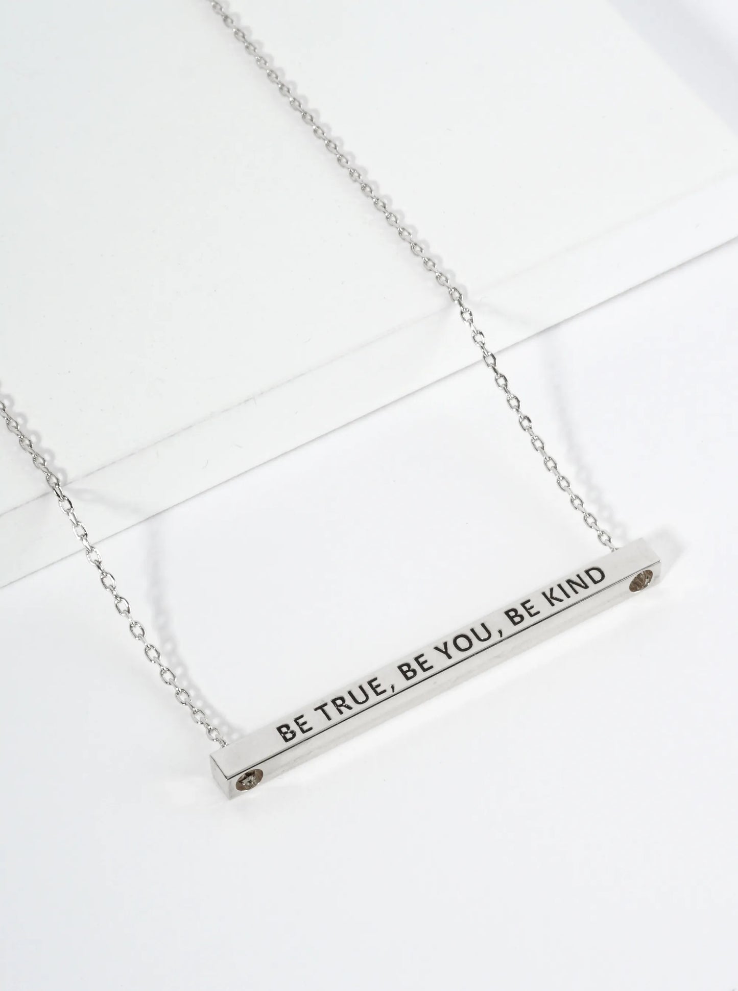 Be True Be You Be Kind Engraved 18K Gold Dipped Horizontal Brass Bar Pendant Inspirational Necklace