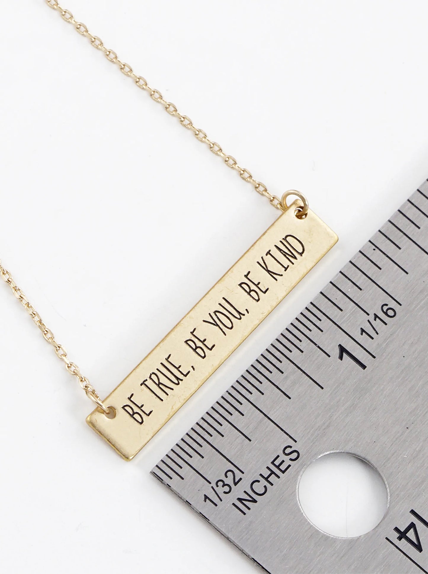 Be True Be You Be Kind Engraved Horizontal Bar Pendant Necklace