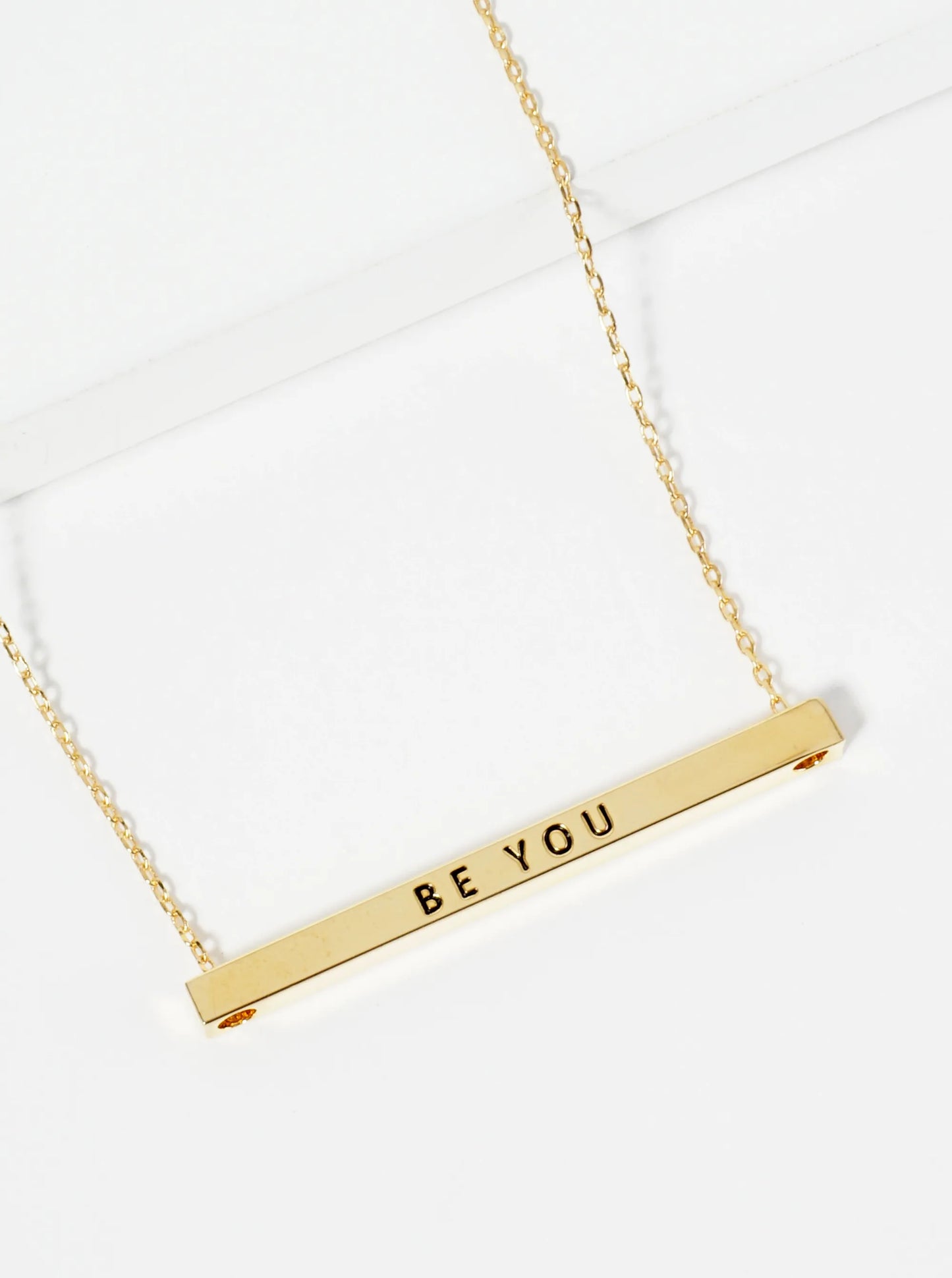 Be You Engraved 18K Gold Dipped Horizontal Brass Bar Pendant Inspirational Necklace