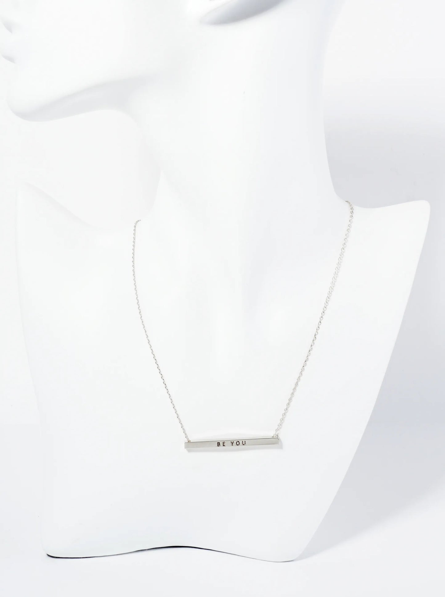 Be You Engraved 18K Gold Dipped Horizontal Brass Bar Pendant Inspirational Necklace