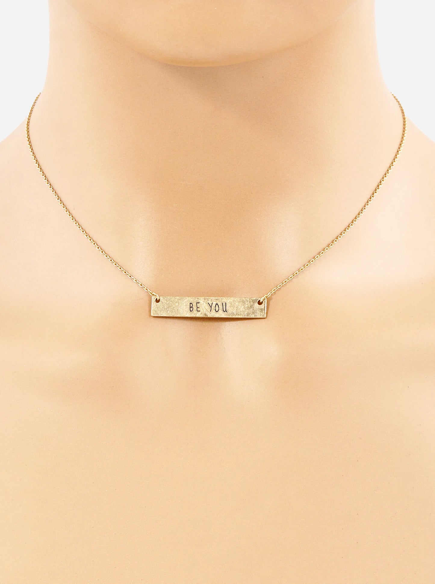 Be You Engraved Horizontal Bar Pendant Necklace