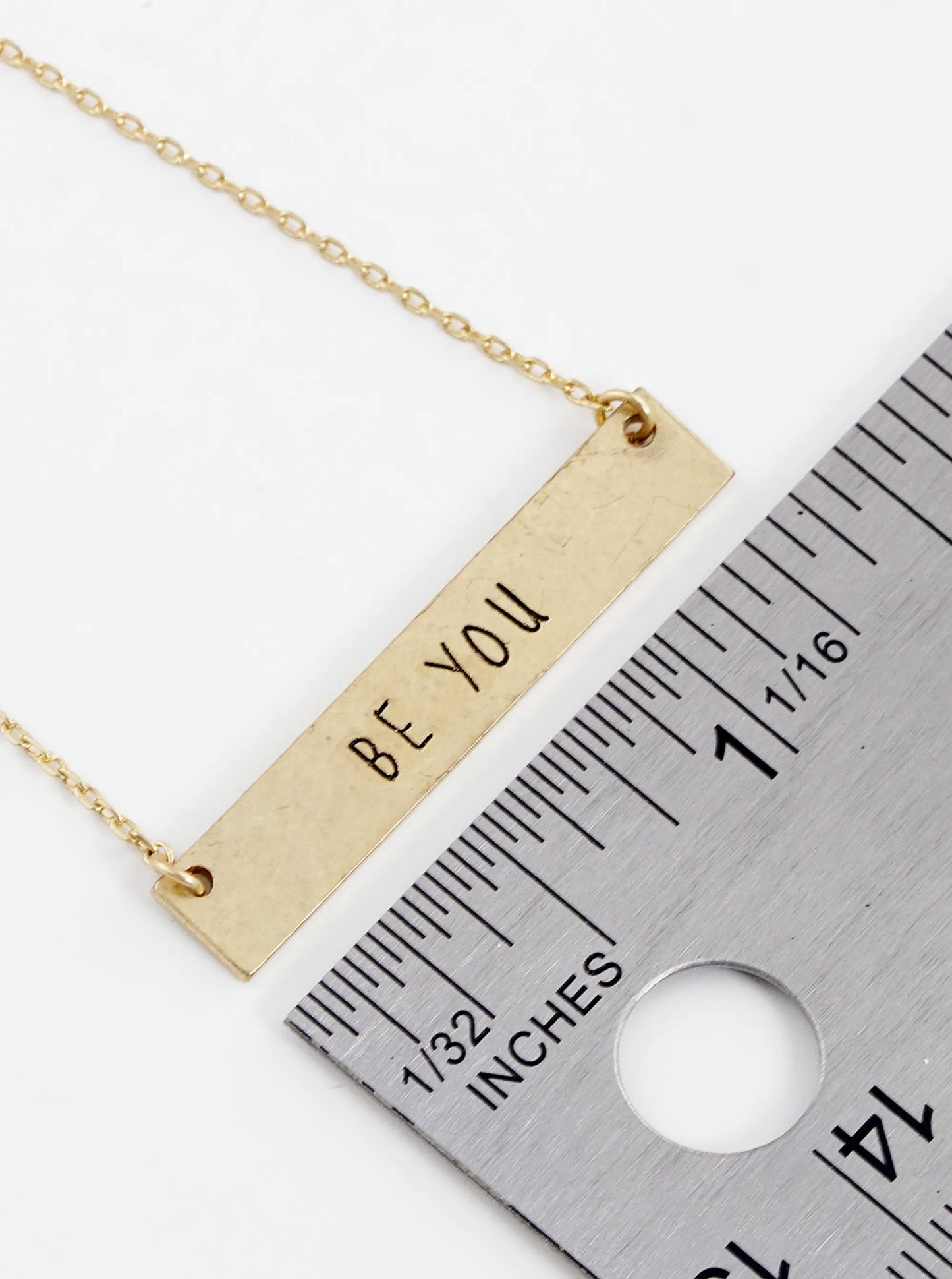 Be You Engraved Horizontal Bar Pendant Necklace