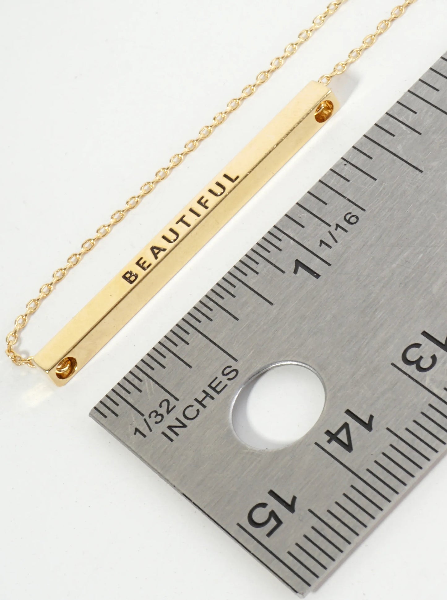 Beautiful Engraved 18K Gold Dipped Horizontal Brass Bar Pendant Inspirational Necklace