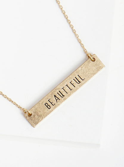 Beautiful Engraved Horizontal Bar Pendant Necklace