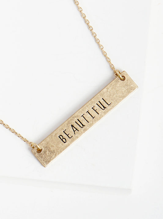 Beautiful Engraved Horizontal Bar Pendant Necklace