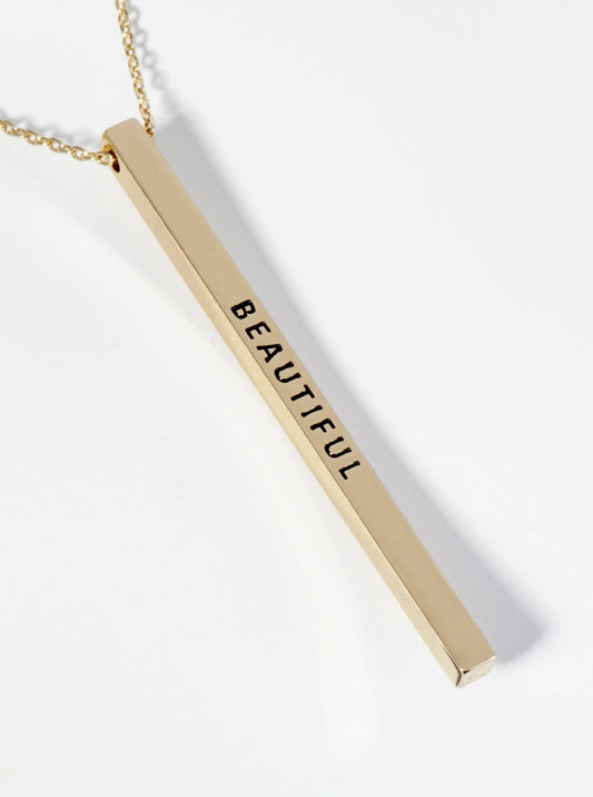 Beautiful Engraved Vertical Bar Pendant Inspirational Necklace
