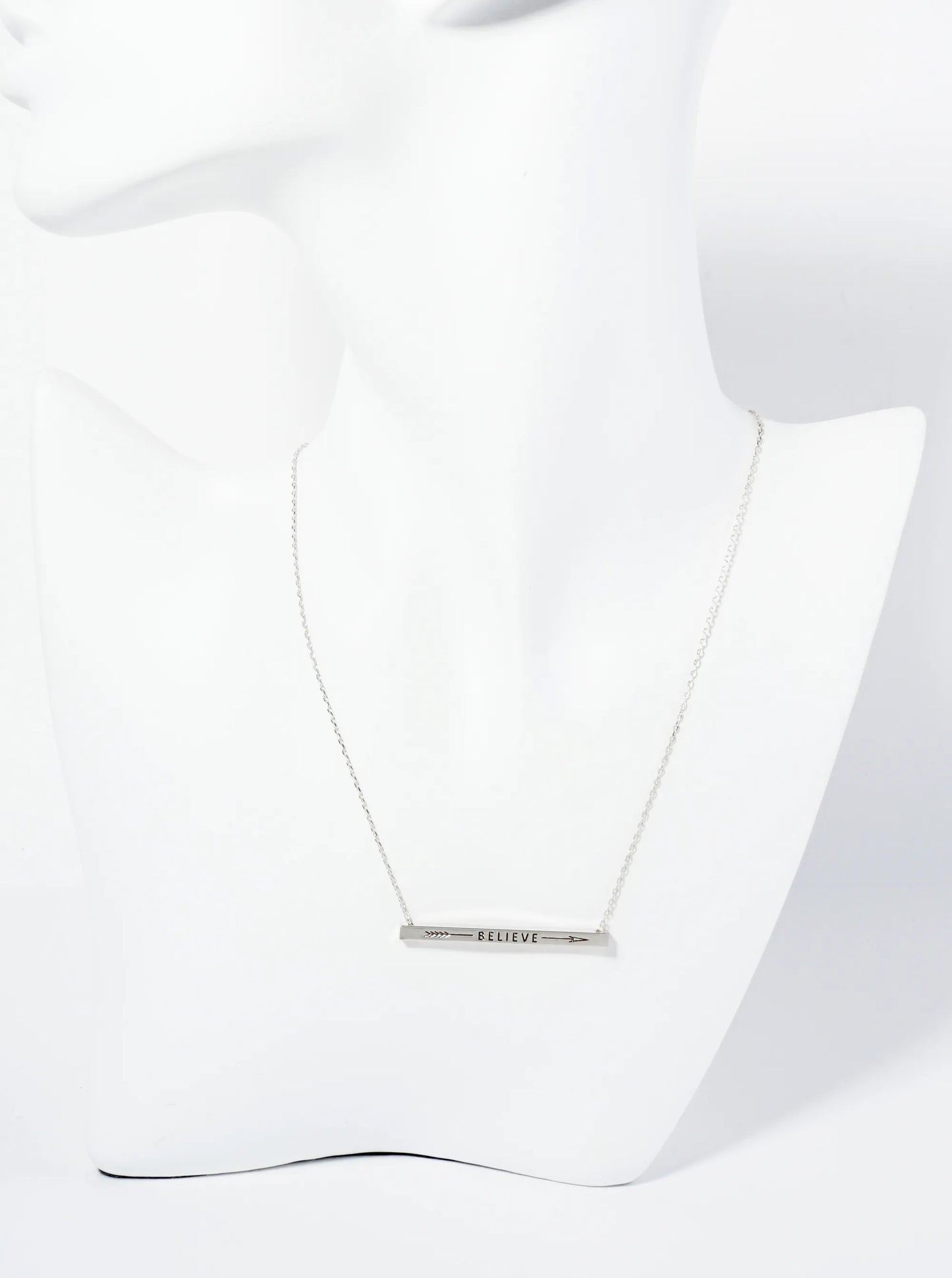 Believe Arrow Engraved 18K Gold Dipped Horizontal Brass Bar Pendant Inspirational Necklace