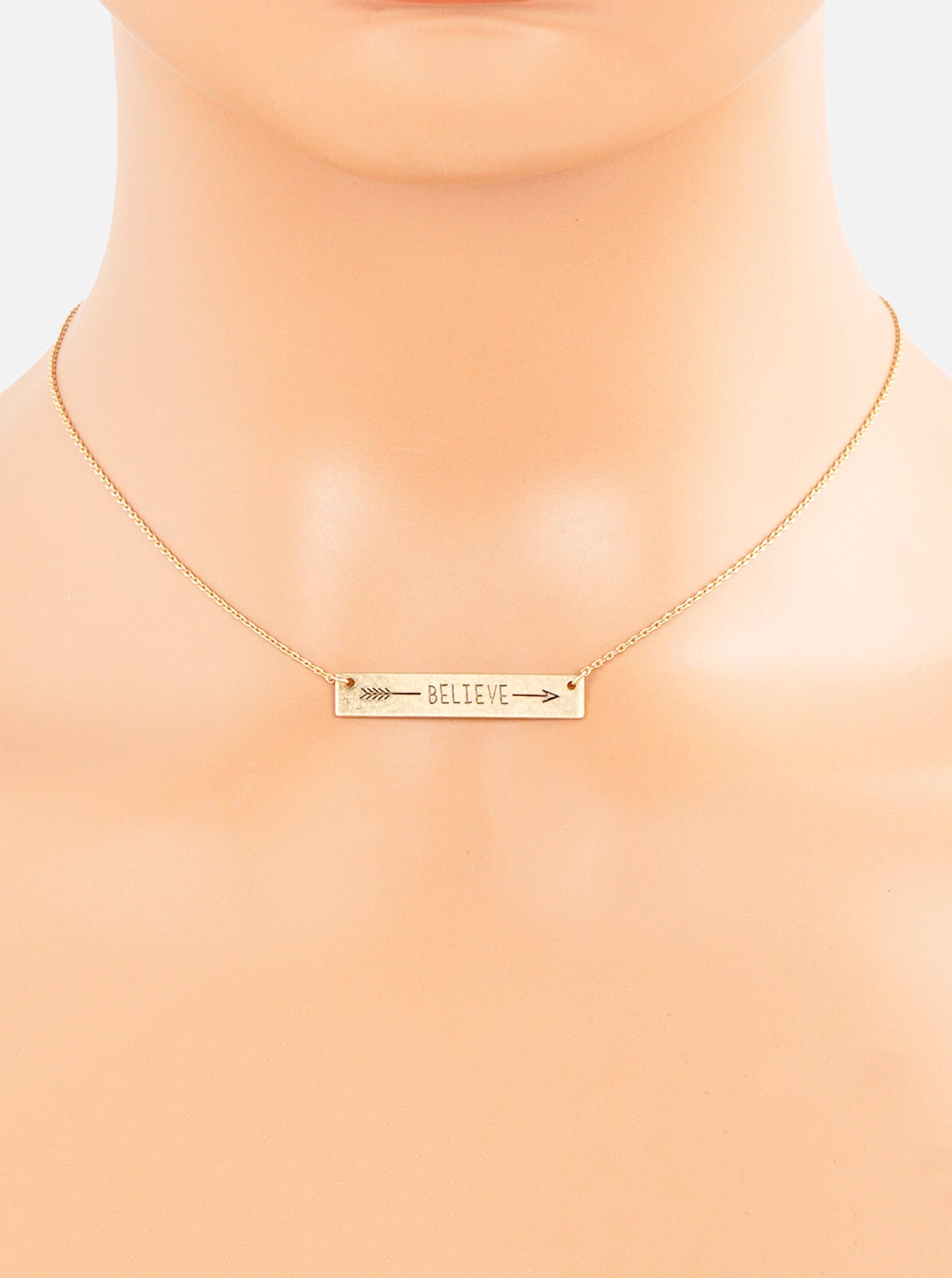 Believe Arrow Engraved Horizontal Bar Pendant Necklace
