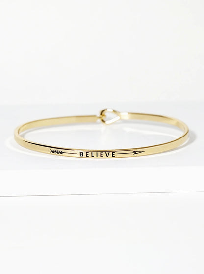 Believe Arrow Engraved Inspirational Bangle Bracelet