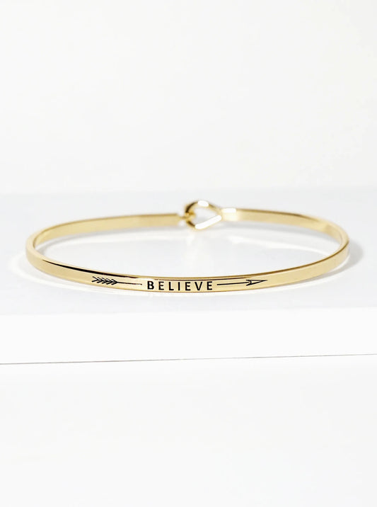 Believe Arrow Engraved Inspirational Bangle Bracelet