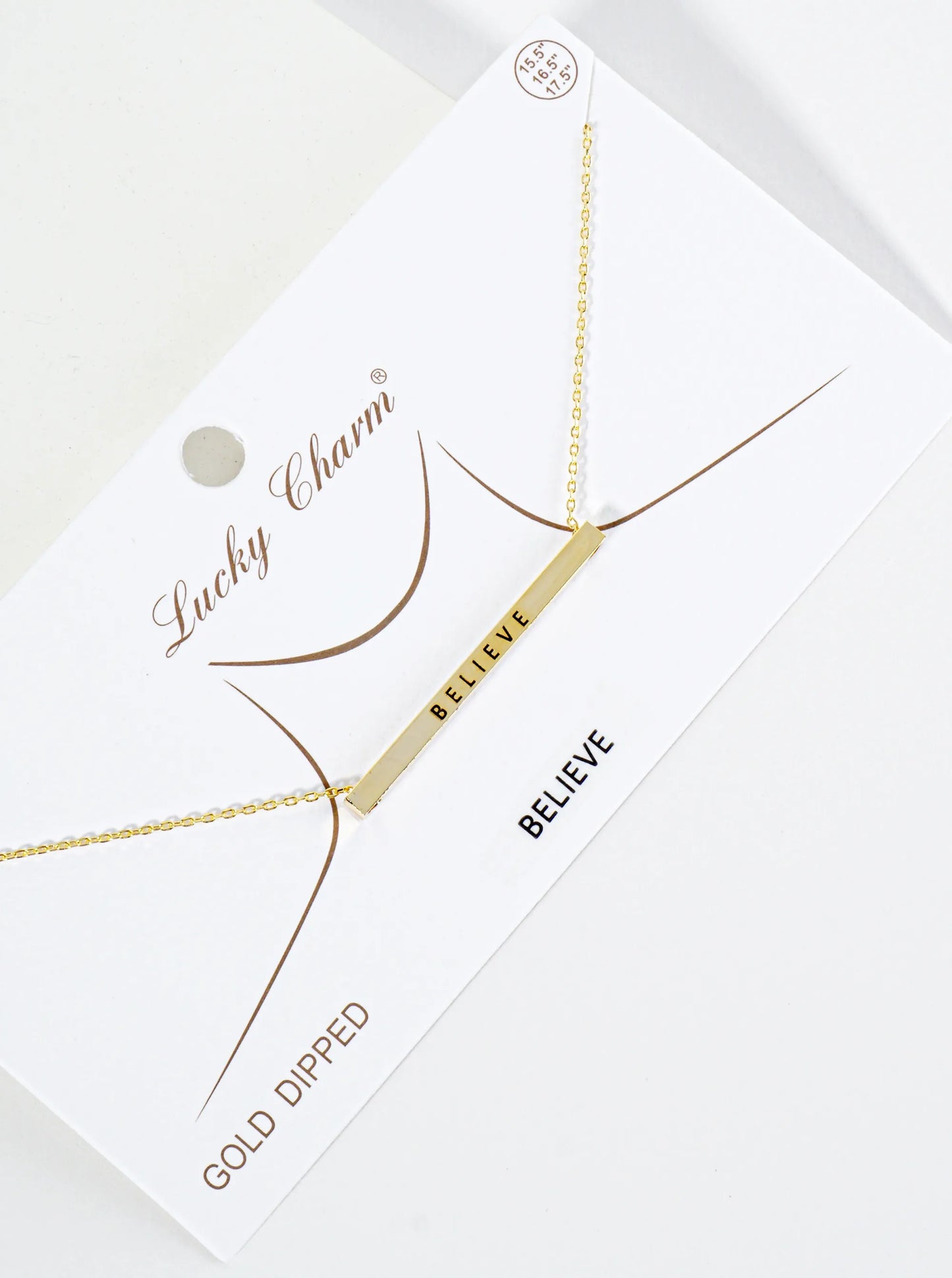 Believe Engraved 18K Gold Dipped Horizontal Brass Bar Pendant Inspirational Necklace