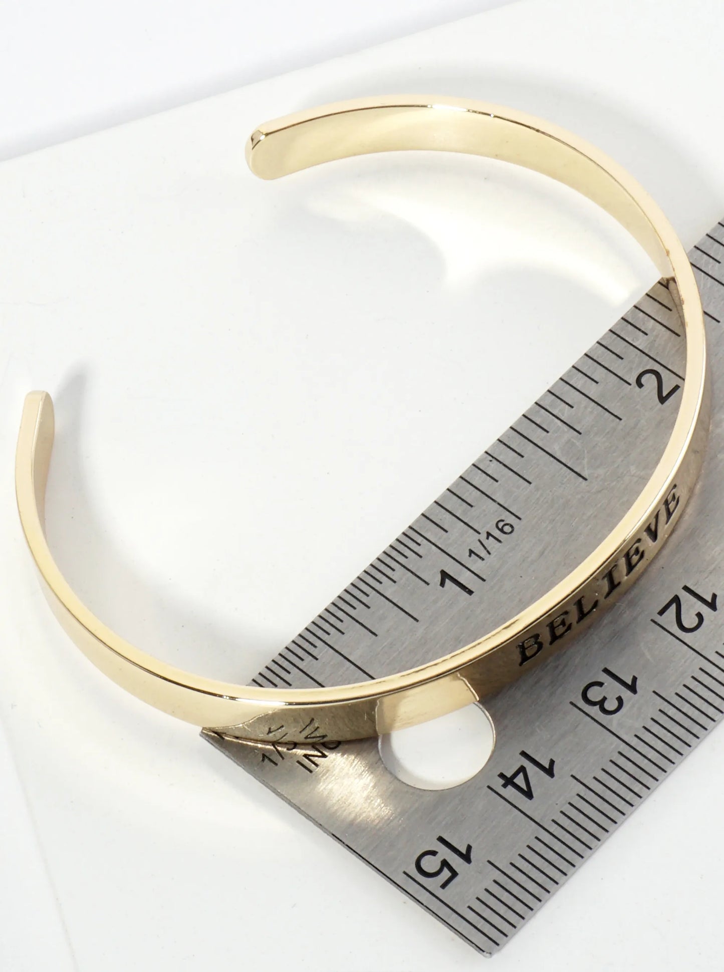 Believe Engraved 18K Gold Dipped Open Cuff Bangle Bracelet