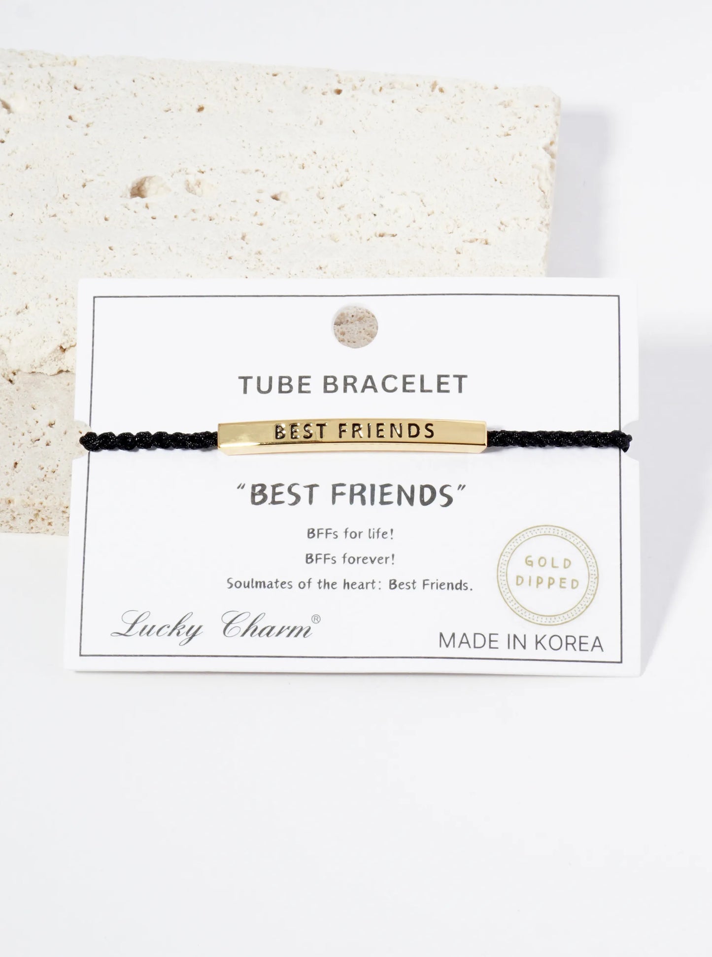 Best Friends Engraved 18K Gold Dipped Curved Brass Tube Bar Adjustable Pull Tie Bracelet