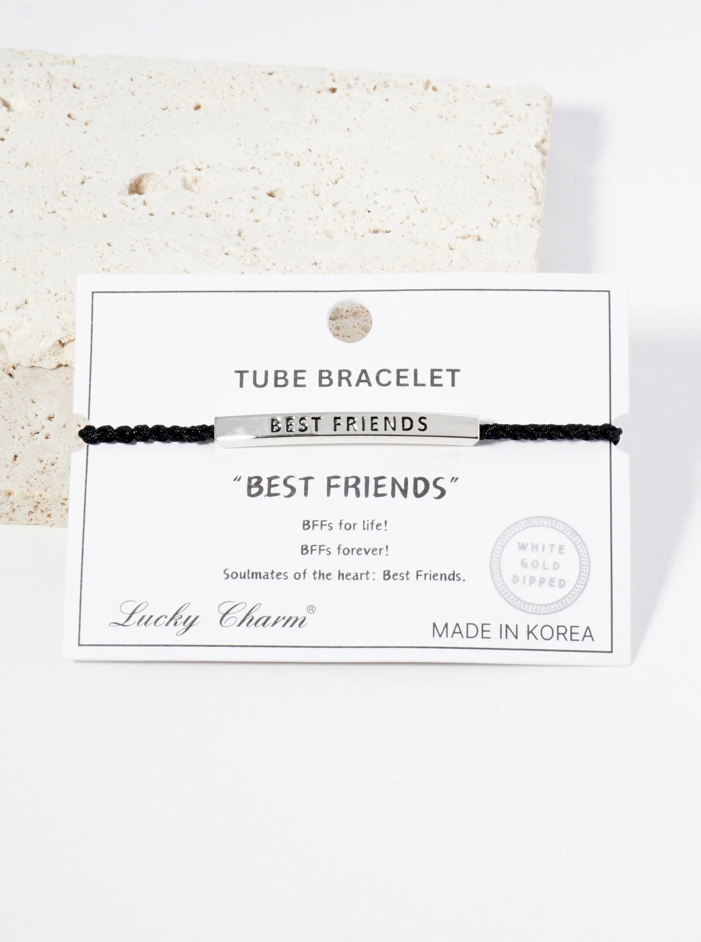 Best Friends Engraved 18K Gold Dipped Curved Brass Tube Bar Adjustable Pull Tie Bracelet