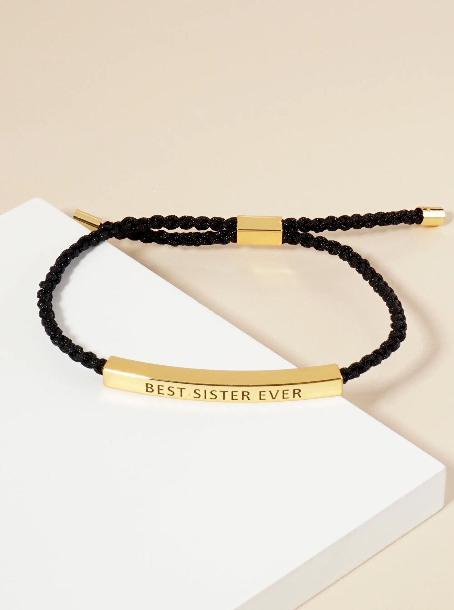 Best Sister Ever Engraved 18K Gold Dipped Curved Brass Tube Bar Adjustable Pull Tie Bracelet