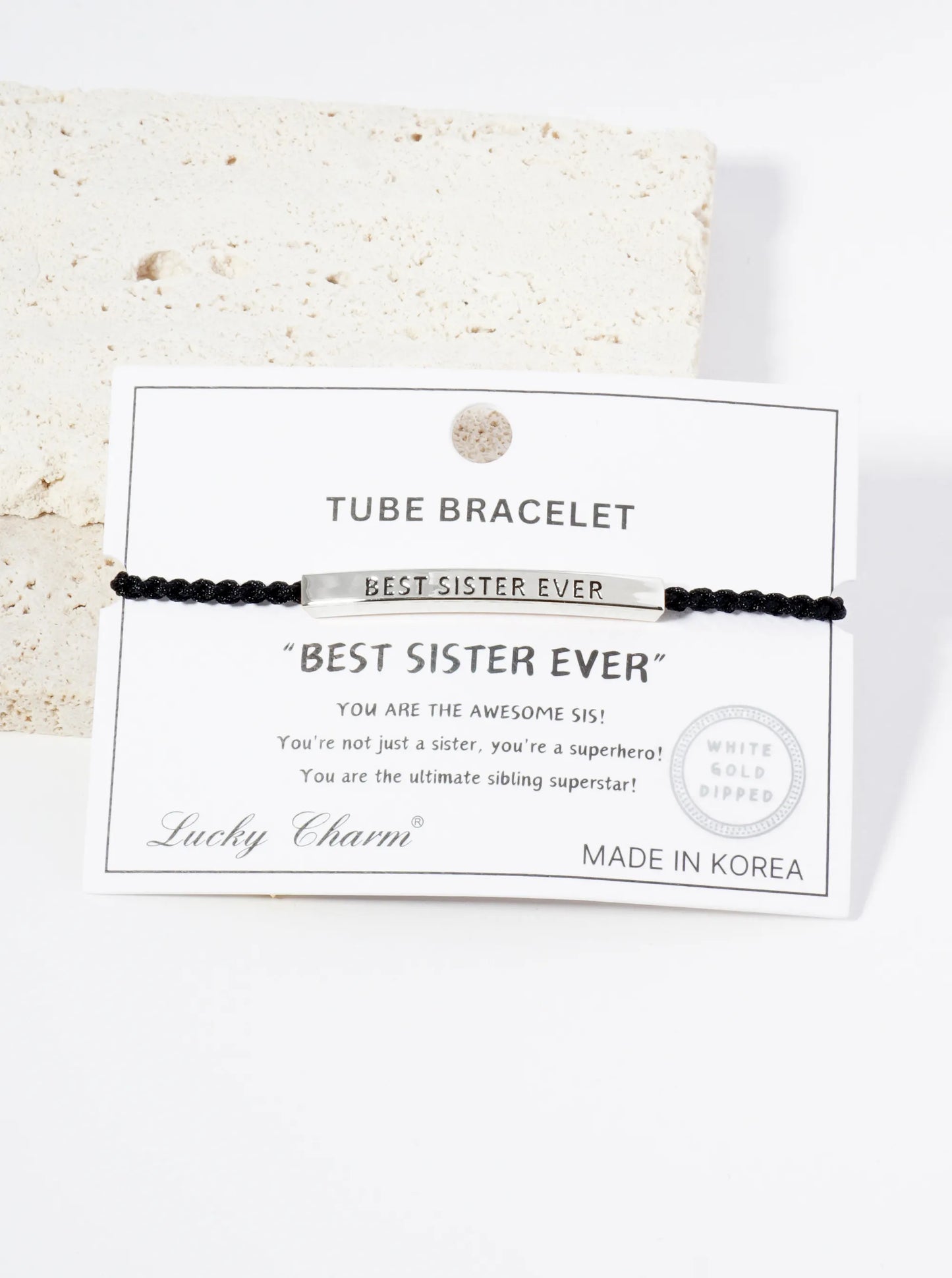 Best Sister Ever Engraved 18K Gold Dipped Curved Brass Tube Bar Adjustable Pull Tie Bracelet