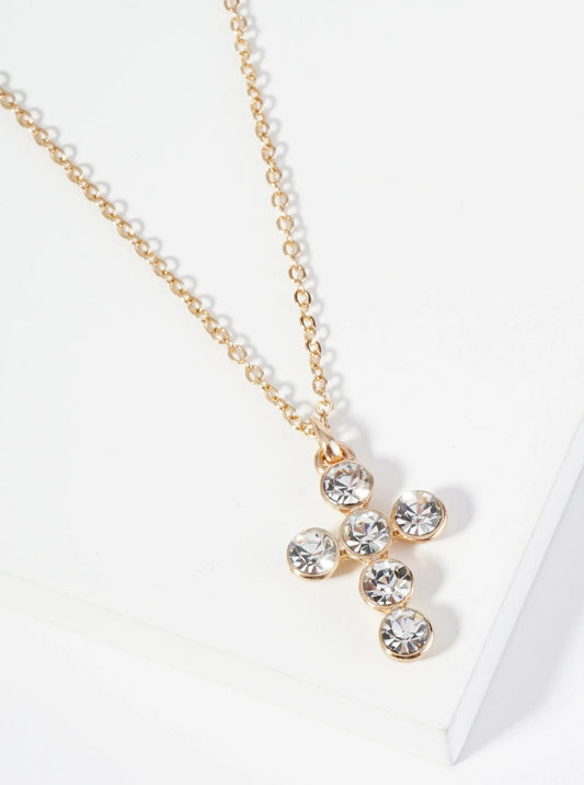 Bezel Set Rhinestone Cross Pendant Necklace