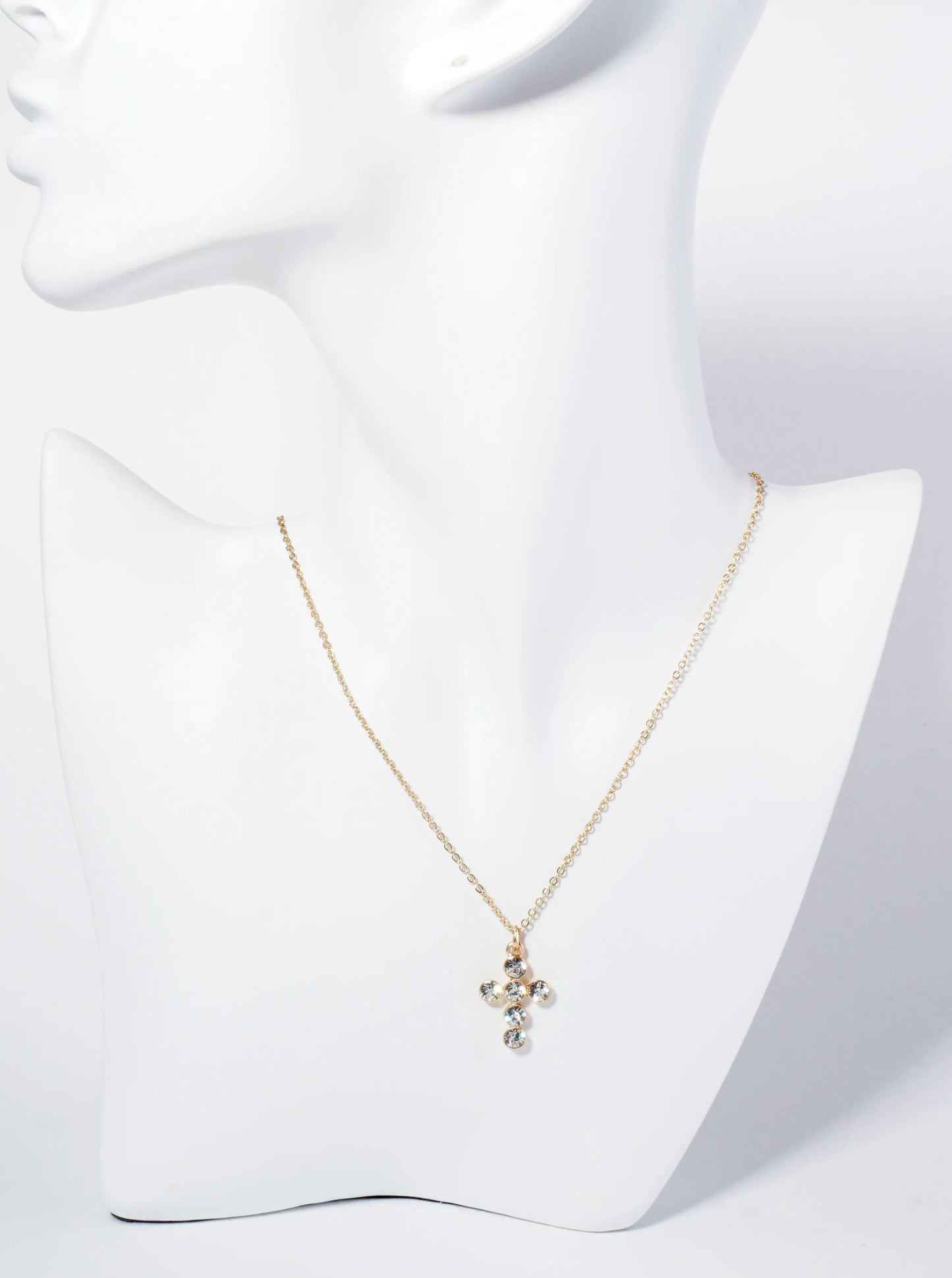 Bezel Set Rhinestone Cross Pendant Necklace