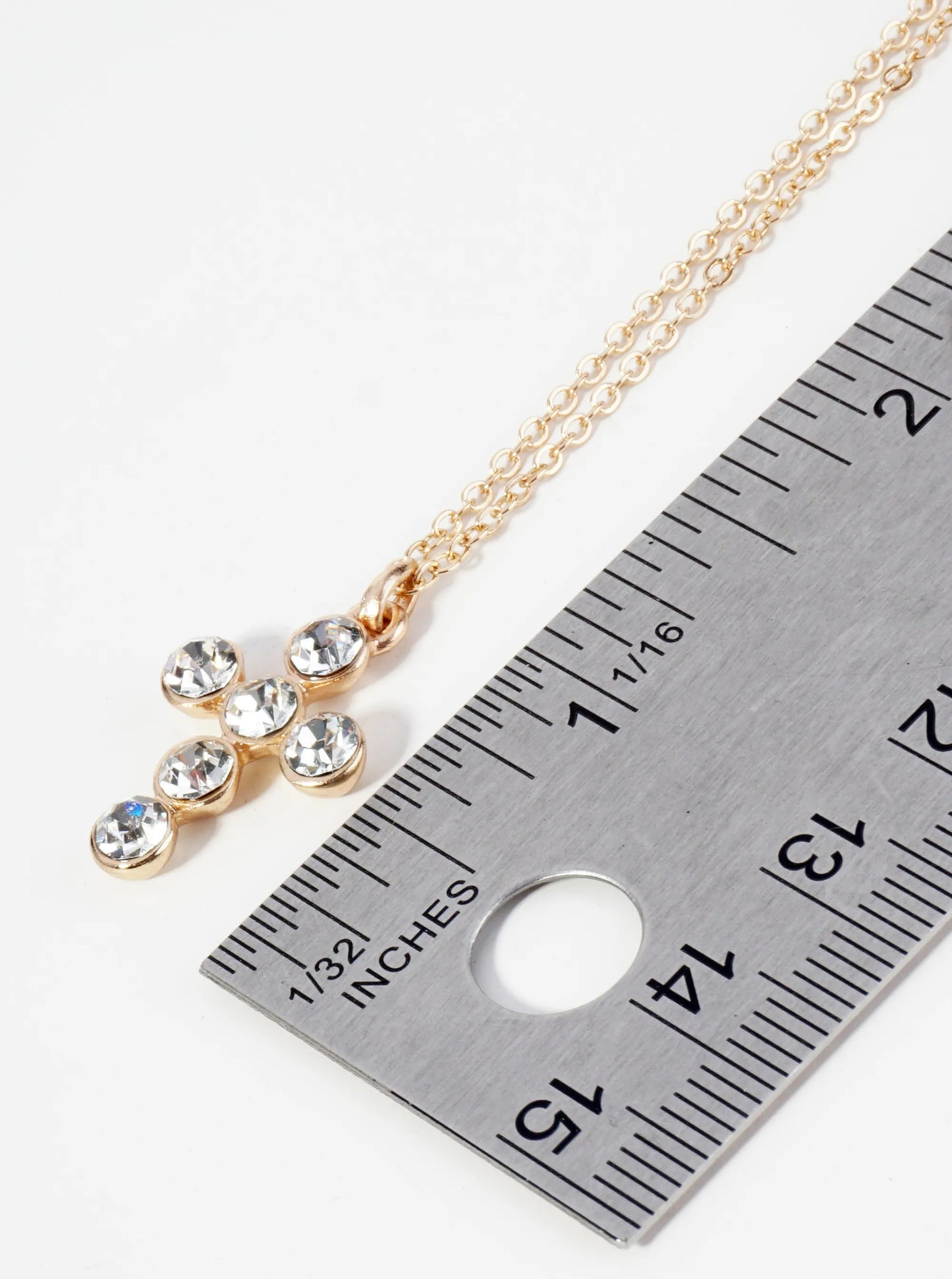 Bezel Set Rhinestone Cross Pendant Necklace