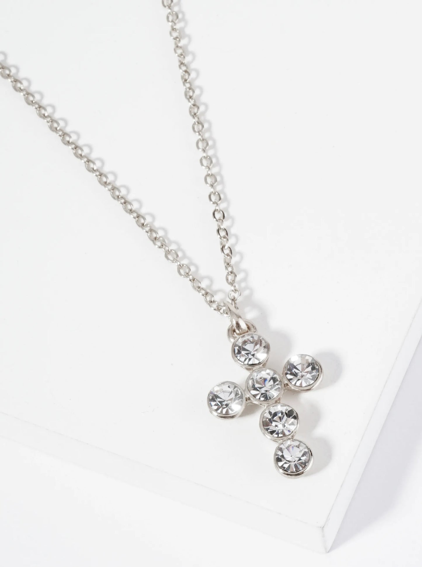 Bezel Set Rhinestone Cross Pendant Necklace