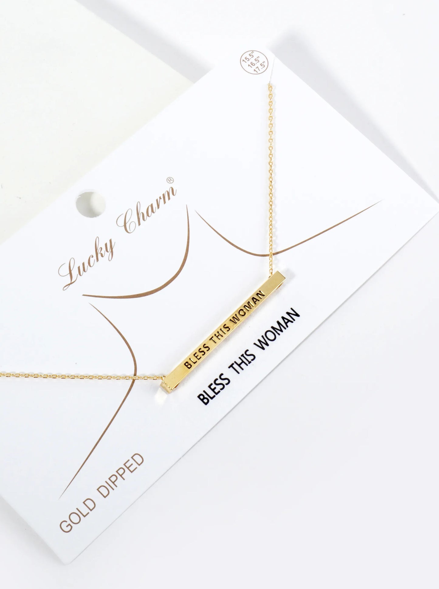 Bless This Woman Engraved 18K Gold Dipped Horizontal Brass Bar Pendant Inspirational Necklace